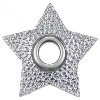 Ösen-Patches Sternform Breite 48 mm ,Höhe 48 mm , Ø 10 mm, Silberblau Metallic